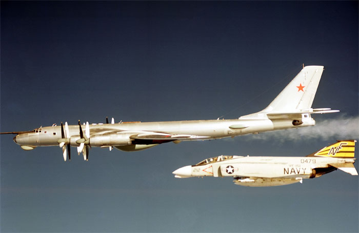 15 Mar 1974 - U.S. Navy McDonnell Douglas F-4B Phantom II with Soviet Tu-95 Bear-D  